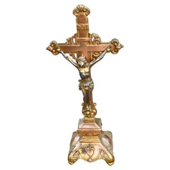 Antique French Art Nouveau Copper & Brass Cross Crucifix