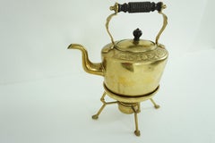 Antique Art Nouveau Brass Kettle on Stand With Burner, Scotland 1910 1954