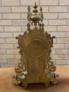 Horloge de cheminée ancienne Art Nouveau en laiton orné et 2 candélabres - Garniture Set