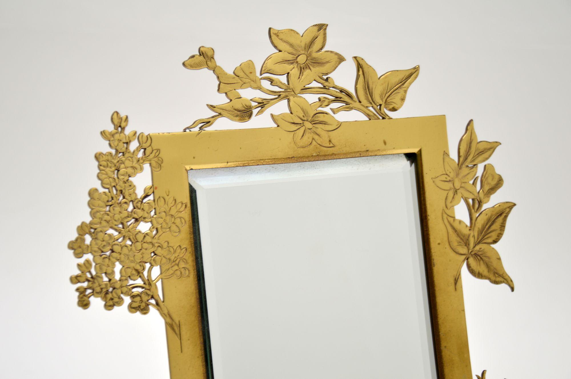 English Antique Art Nouveau Brass Table Top Mirror / Picture Frame