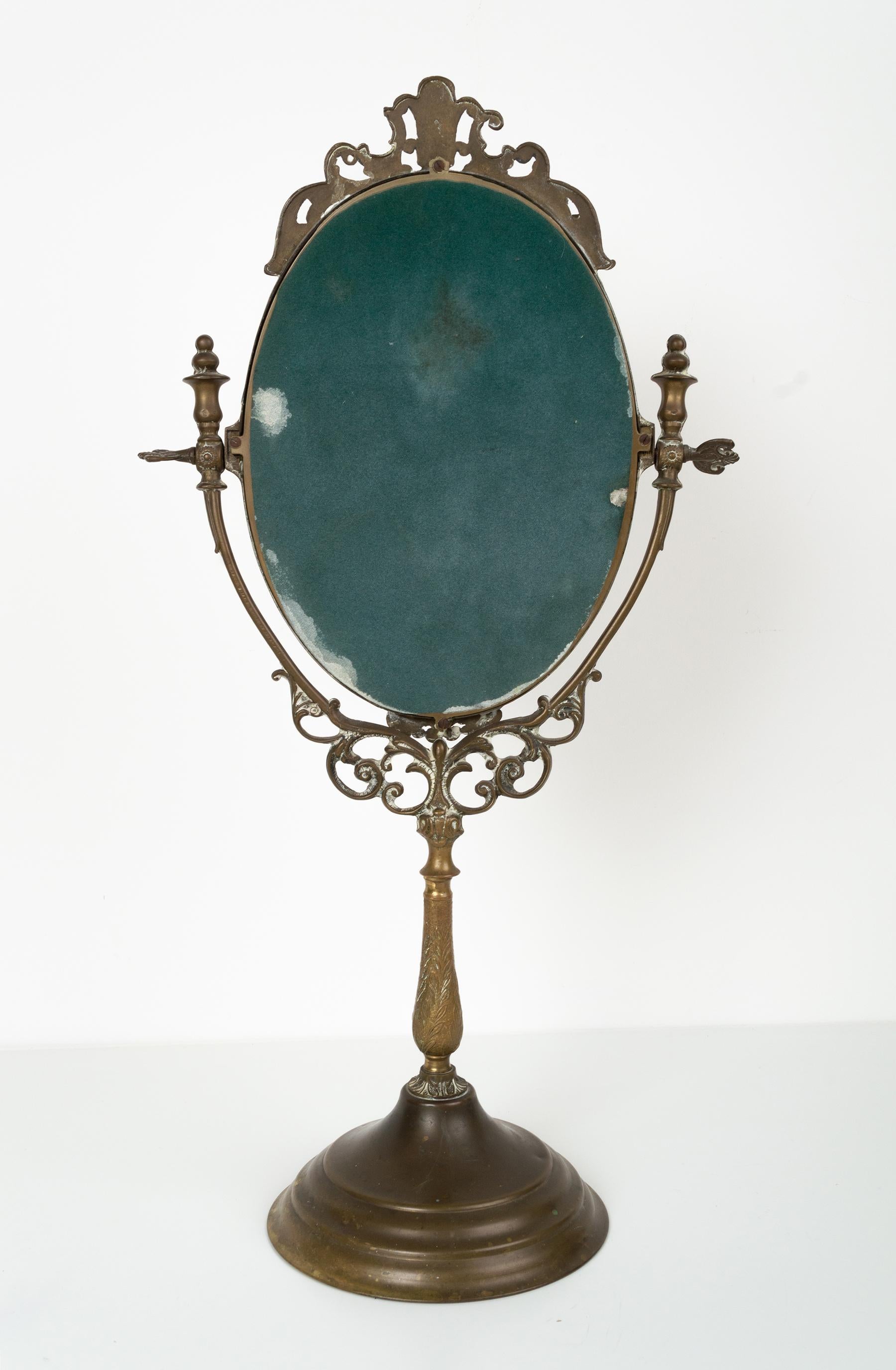 Early 20th Century Antique Art Nouveau Brass Vanity Mirror, England, C.1900