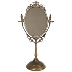 Antique Art Nouveau Brass Vanity Mirror, England, C.1900