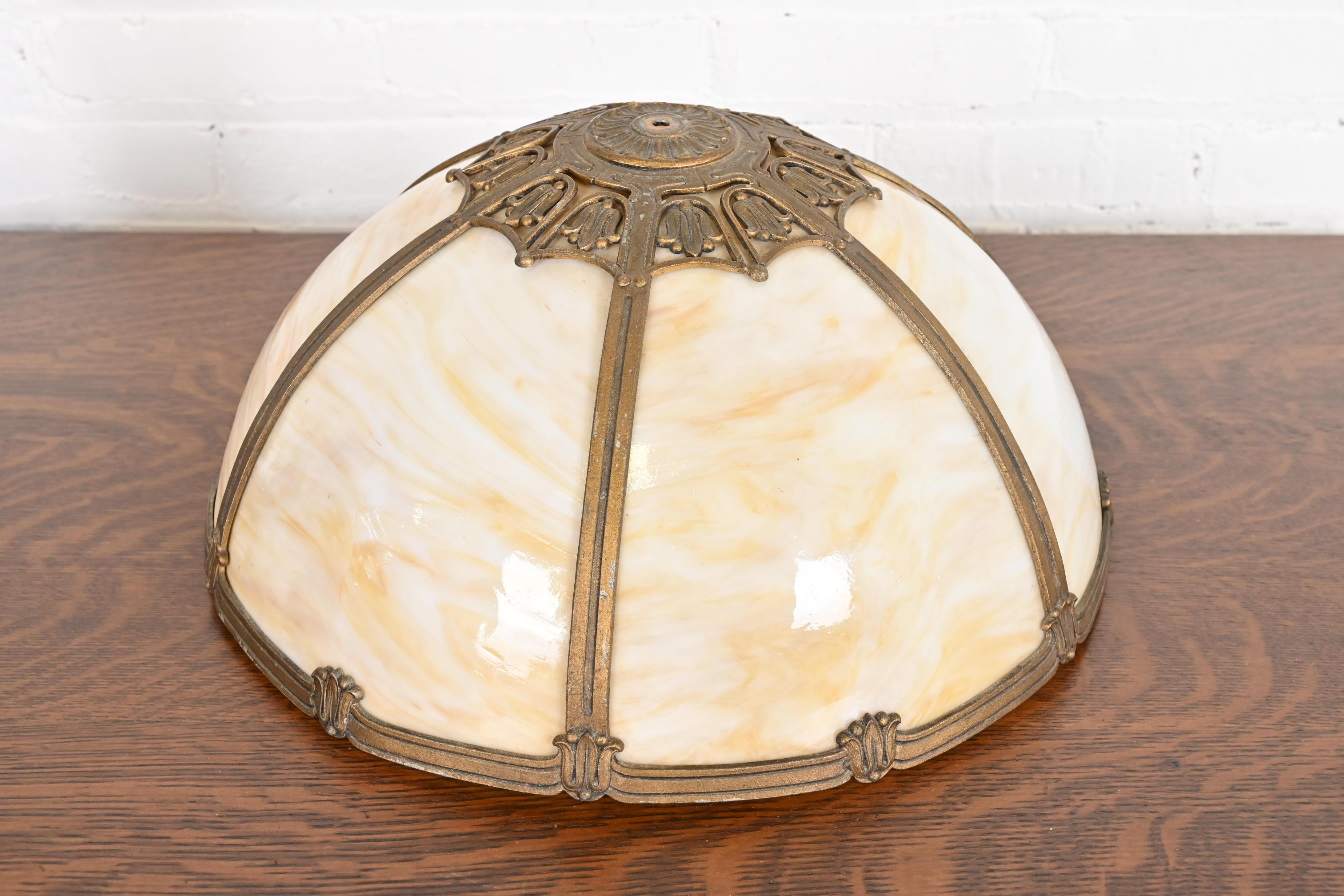 Early 20th Century Antique Art Nouveau Bronze and Slag Glass Table Lamp in the Manner of Handel