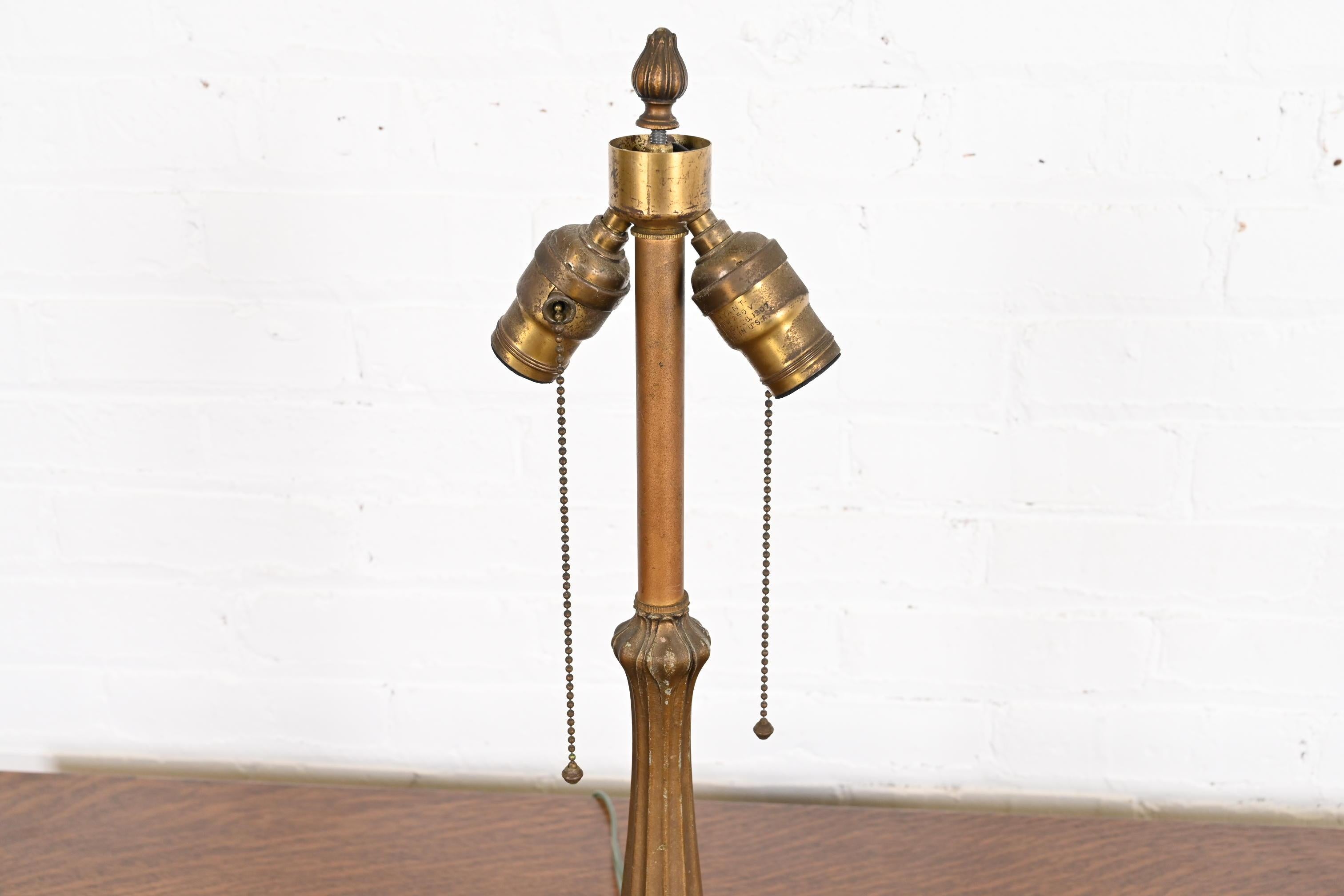 Antique Art Nouveau Bronze and Slag Glass Table Lamp in the Manner of Handel 3
