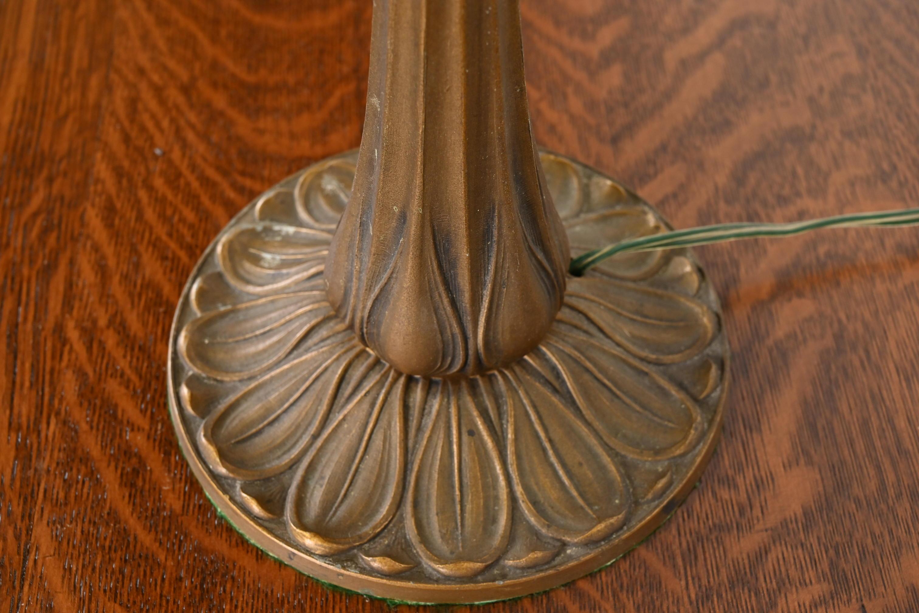 Antique Art Nouveau Bronze and Slag Glass Table Lamp in the Manner of Handel 4
