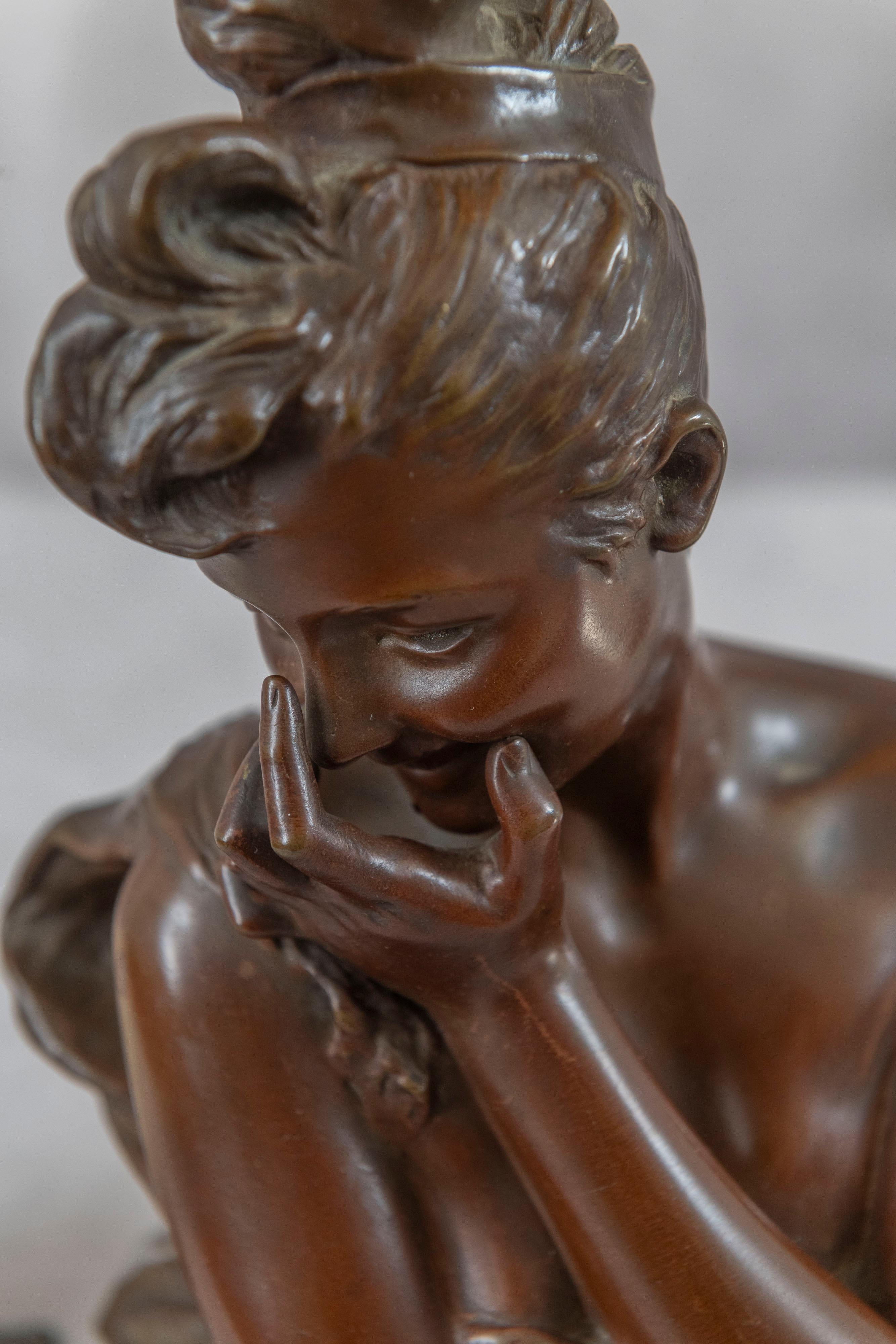 Cast Antique Art Nouveau Bronze Bust Signed Georges van der Straeten (1856-1941) For Sale