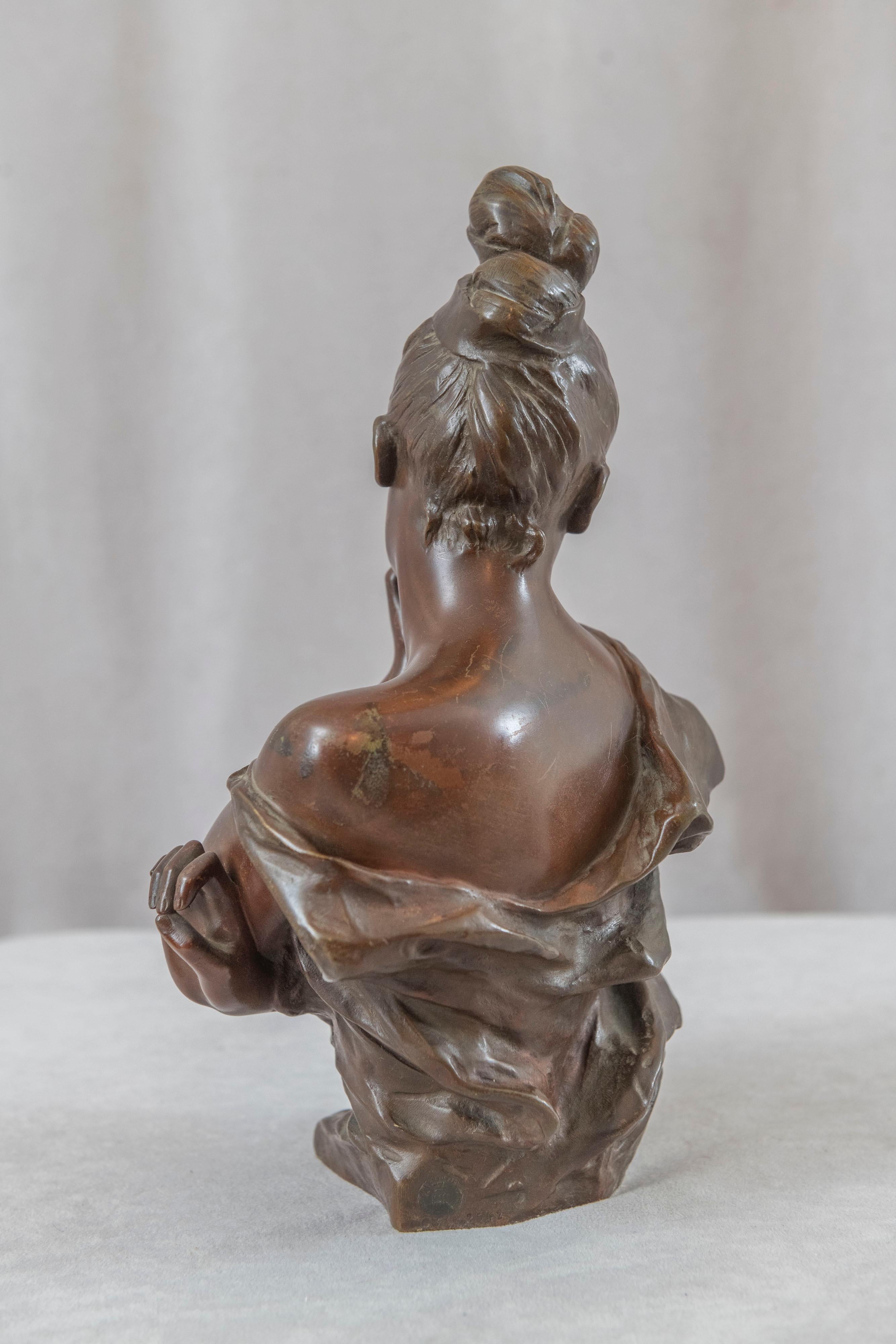 20th Century Antique Art Nouveau Bronze Bust Signed Georges van der Straeten (1856-1941) For Sale