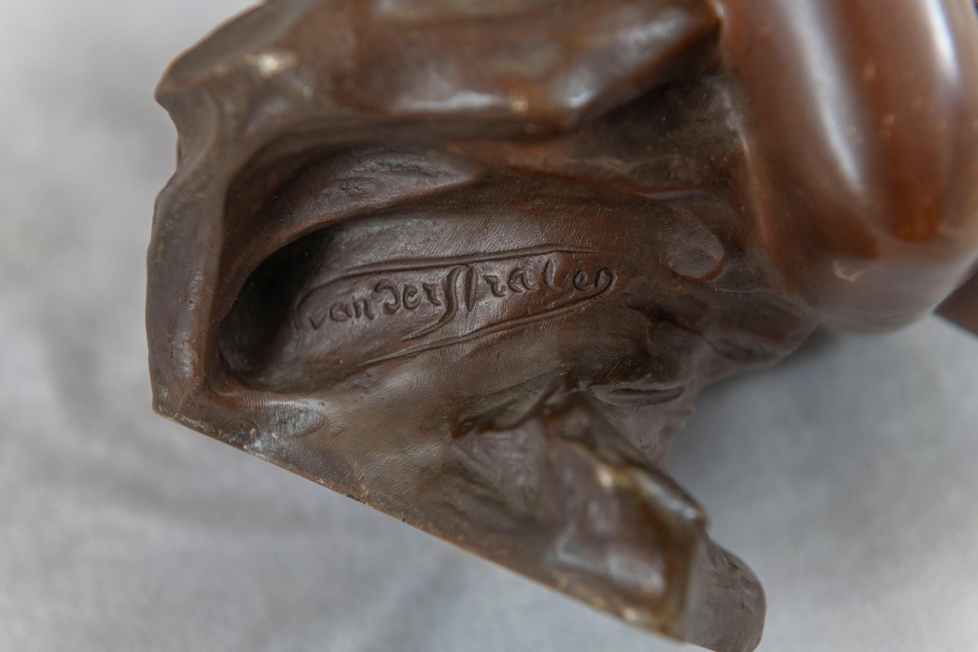 Antiguo busto Art Nouveau de bronce firmado Georges Van der Straeten (1856-1941) 1