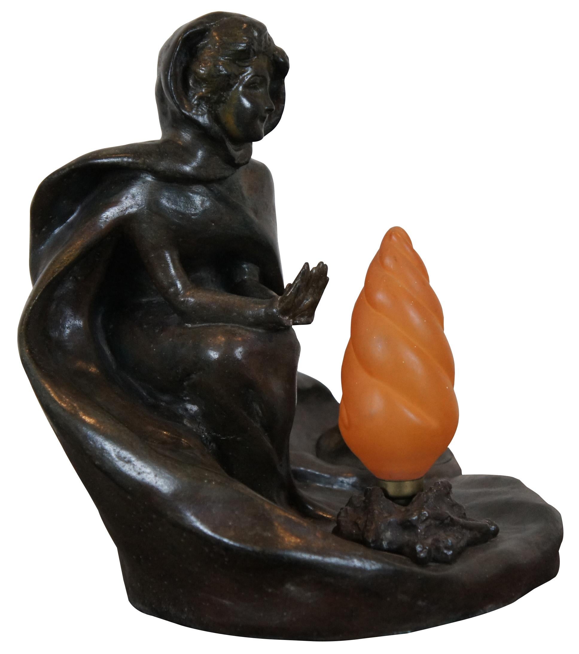 Belle Époque Antique Art Nouveau Bronze Figural Campfire Lamp Georges Van Der Straeten For Sale