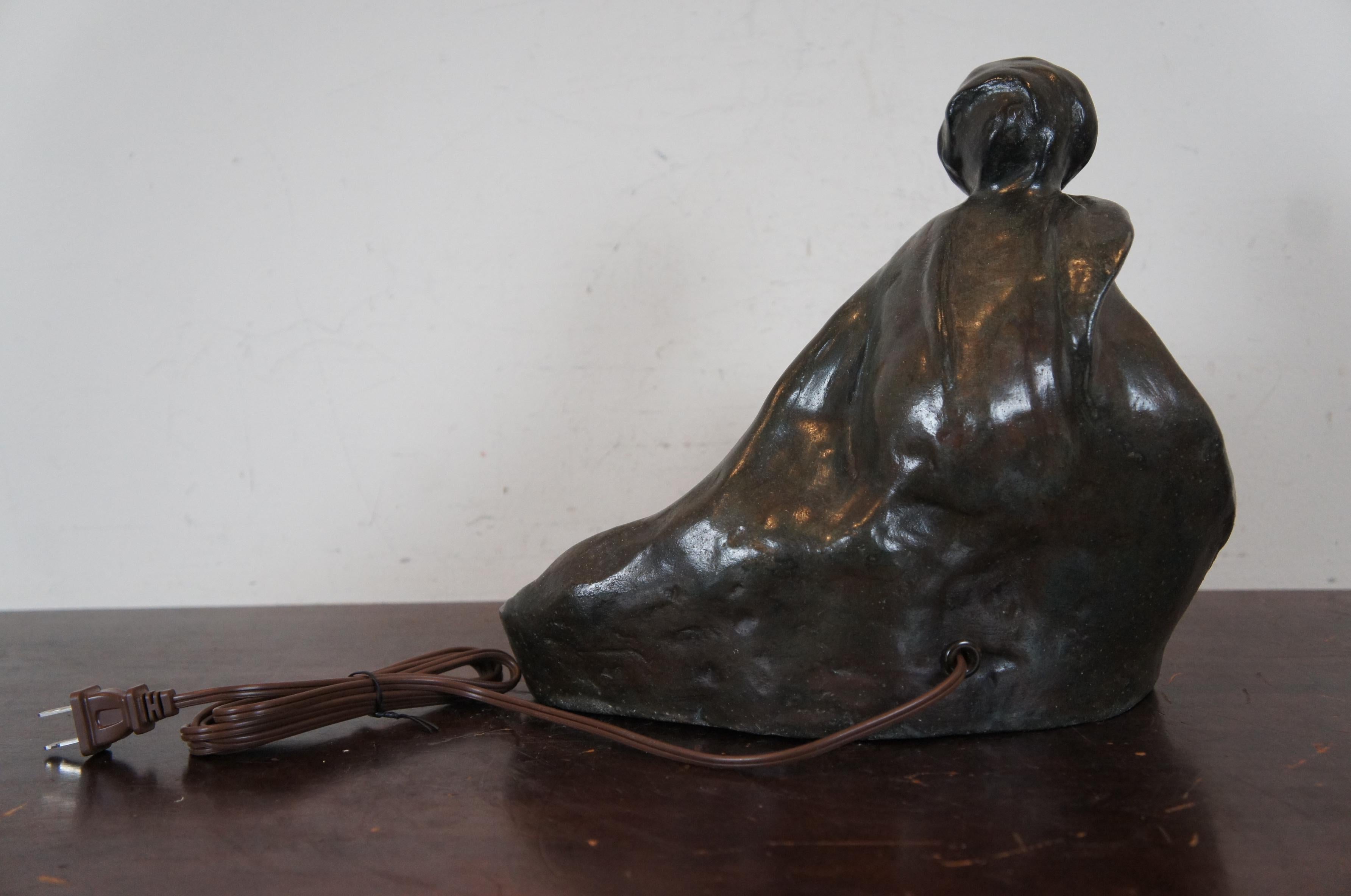 Early 20th Century Antique Art Nouveau Bronze Figural Campfire Lamp Georges Van Der Straeten For Sale