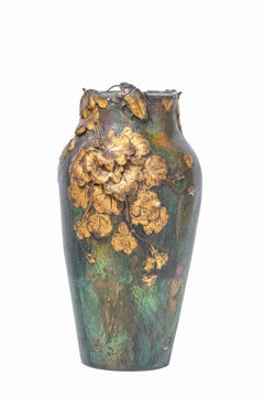 Antique Art Nouveau Bronze Floral Vase By Frédéric Debon