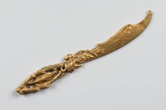 Antique Art Nouveau Bronze Gilt Gold Letter Opener Nature Floral Desk Accessory
