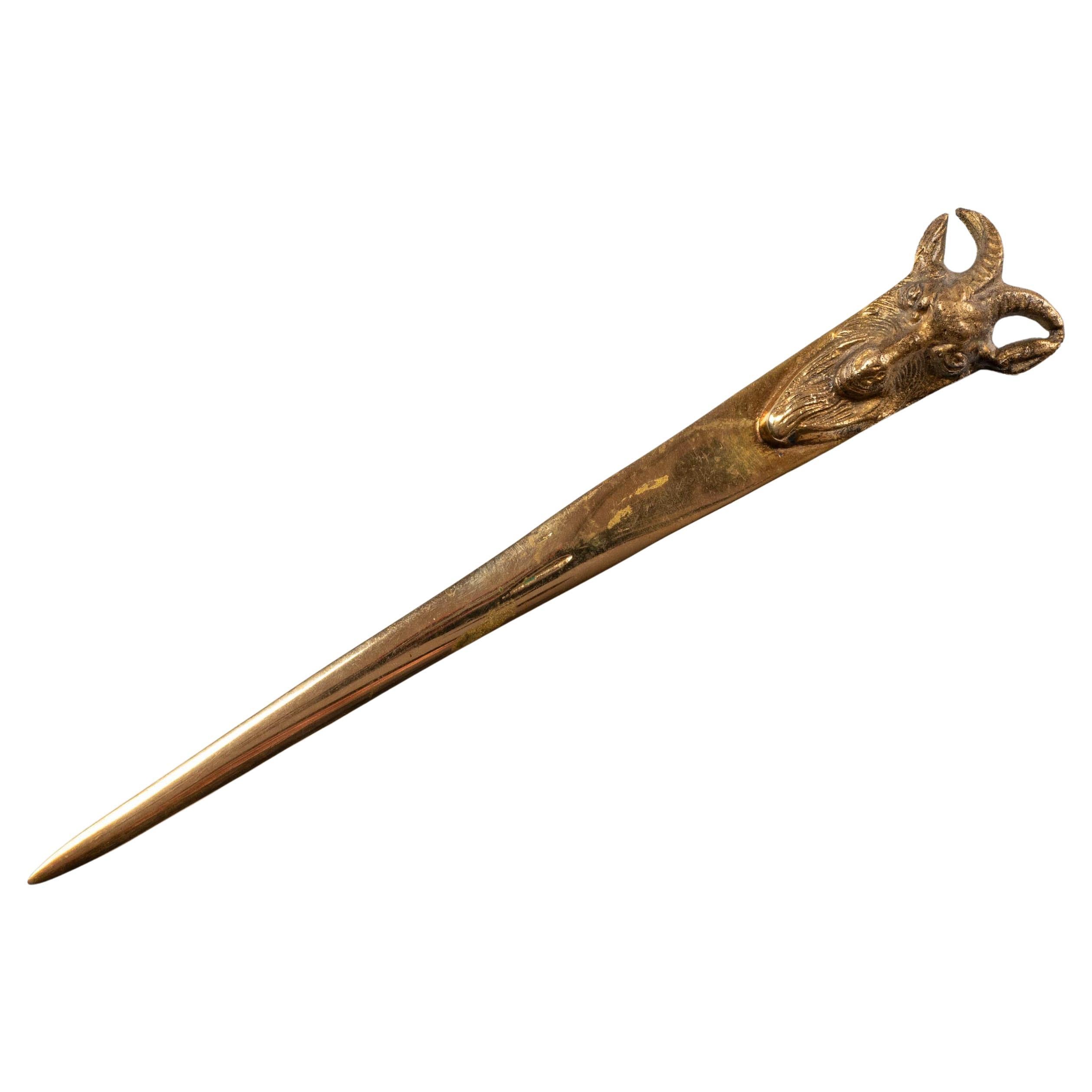 Antique Art Nouveau Bronze Gold Animal Goat Letter Opener Desk Accessory