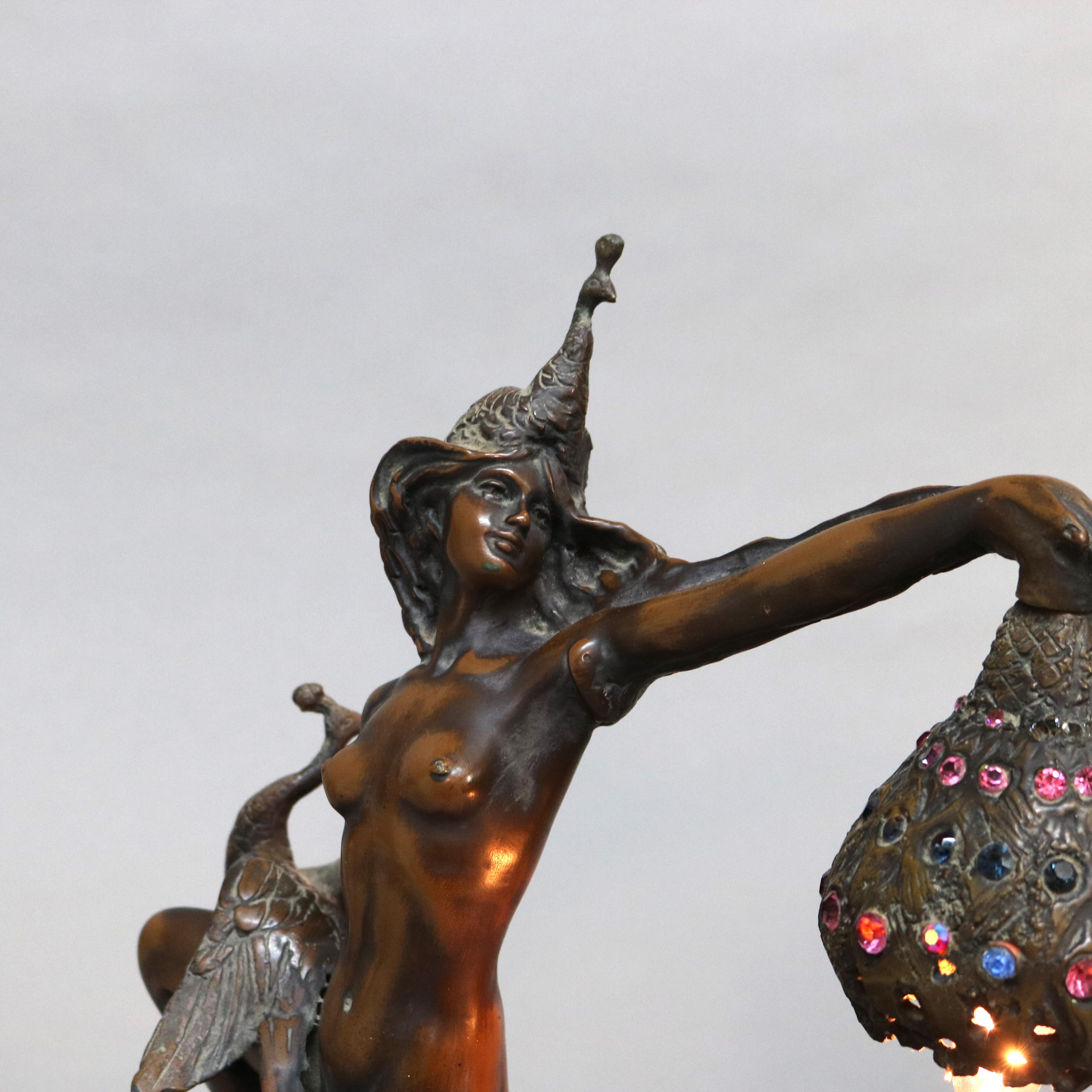 Antique Art Nouveau Bronze & Jeweled Figural Table Lamp with Dancing Woman C1900 7