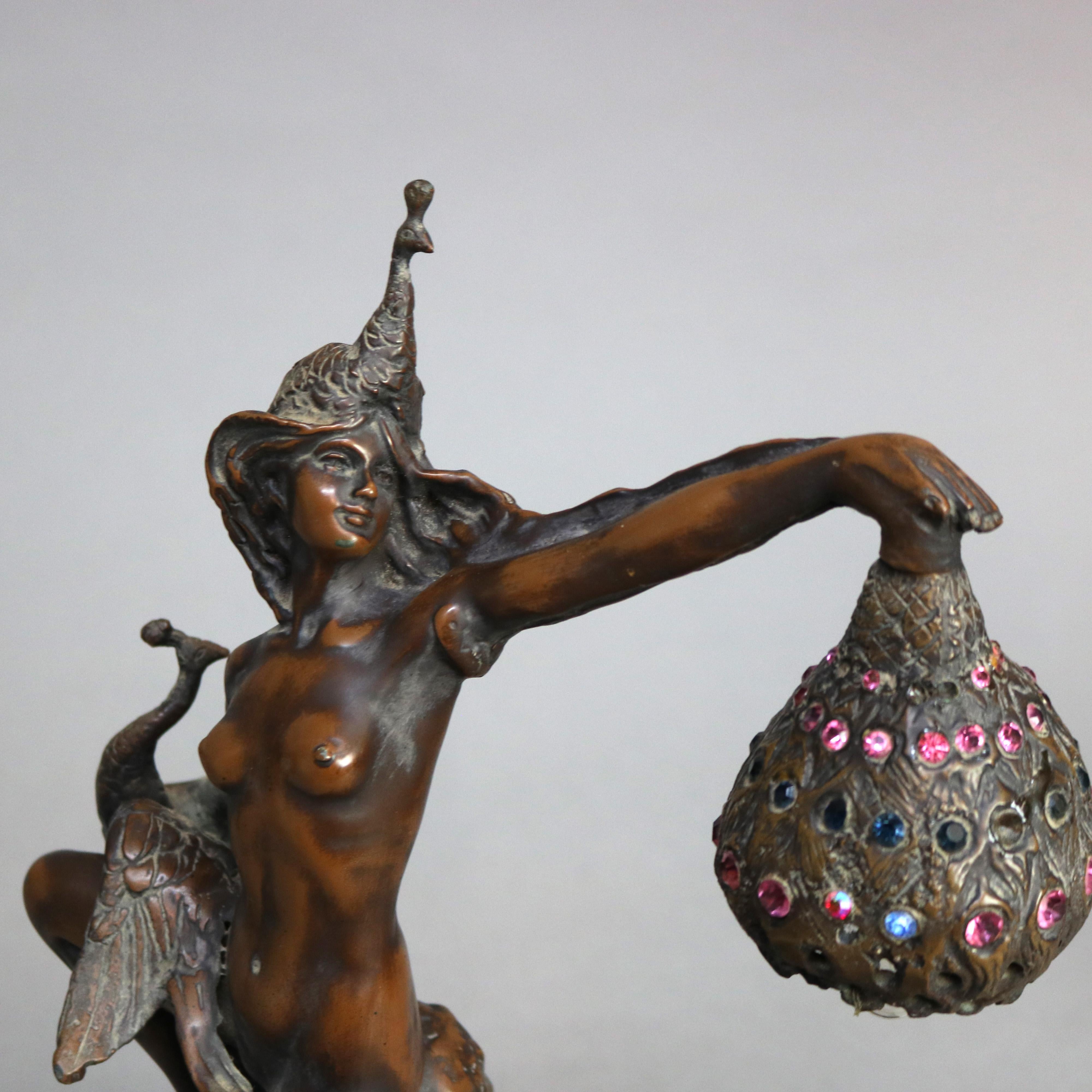 Antique Art Nouveau Bronze & Jeweled Figural Table Lamp with Dancing Woman C1900 1