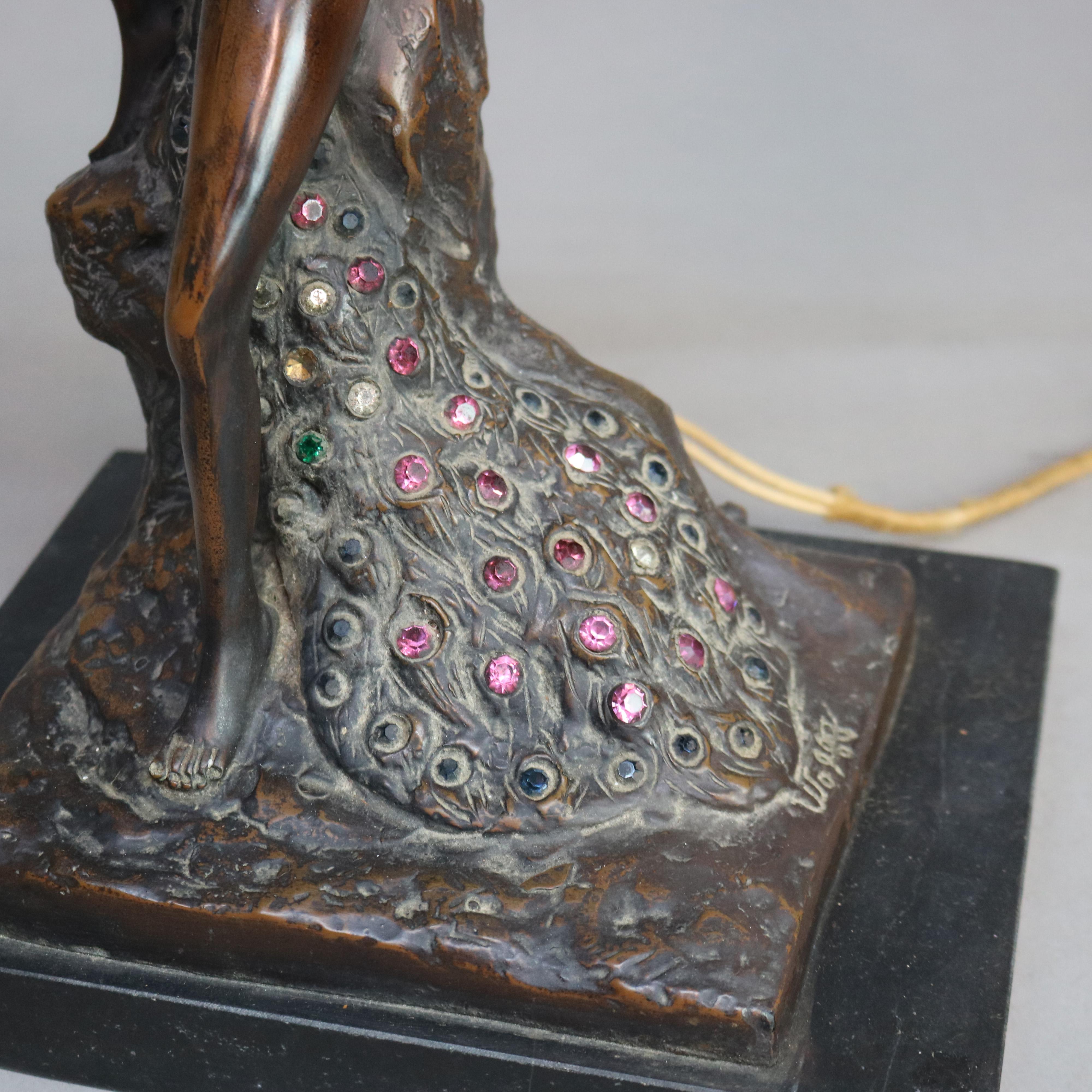 Antique Art Nouveau Bronze & Jeweled Figural Table Lamp with Dancing Woman C1900 2