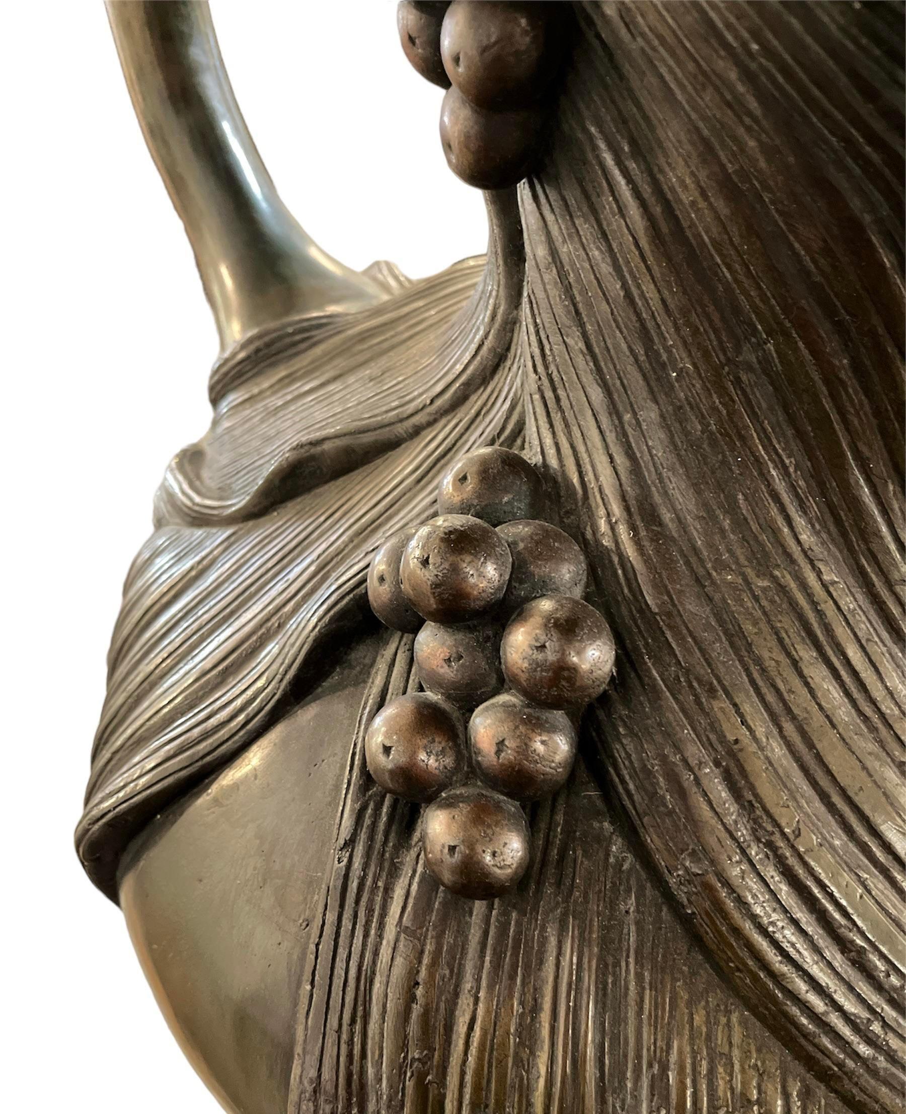 Antique Art Nouveau Bronze Large Planter Jug with Detailed Grape For Sale 1