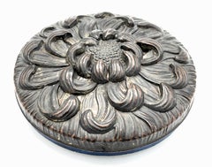 Antique Art Nouveau Bronze Leather Chrysanthemum Flower Case Box