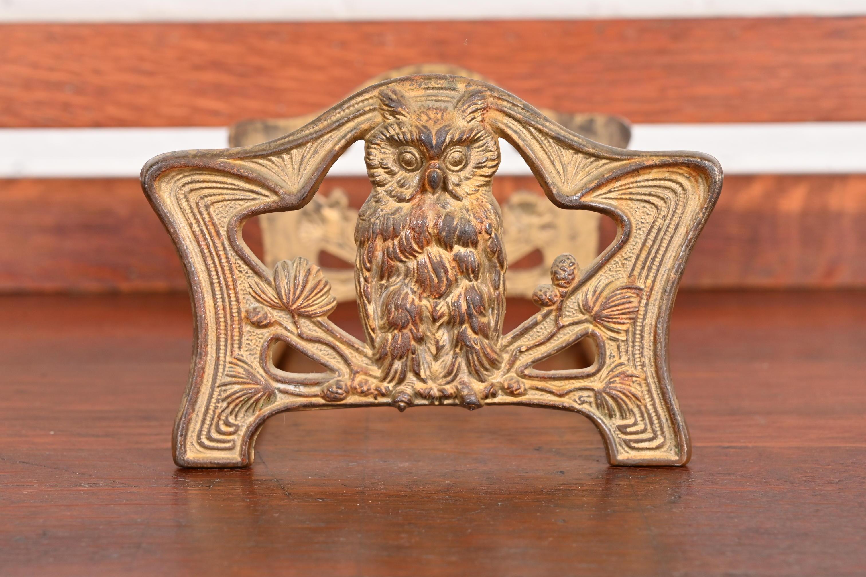 Antique Art Nouveau Bronze Owl Expandable Book Rack, Circa 1910 For Sale 6