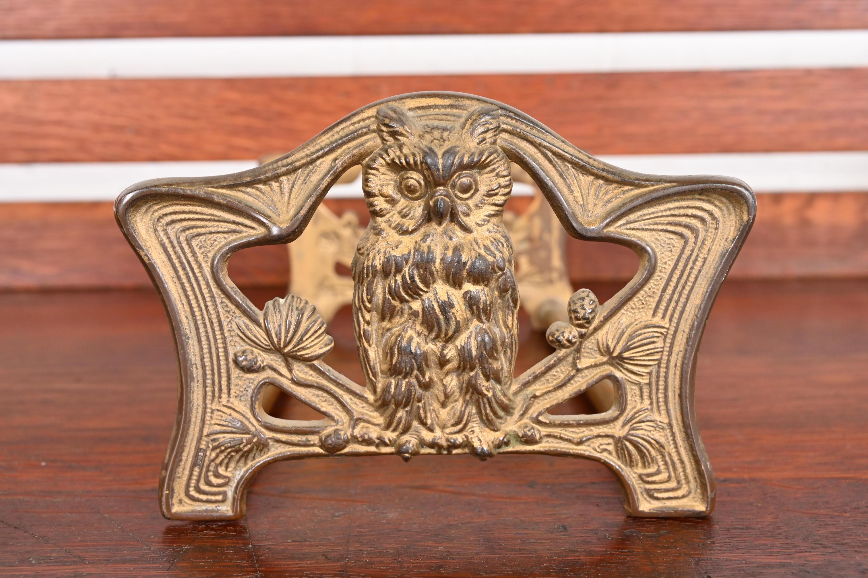 Antique Art Nouveau Bronze Owl Expandable Book Rack, Circa 1910 For Sale 8