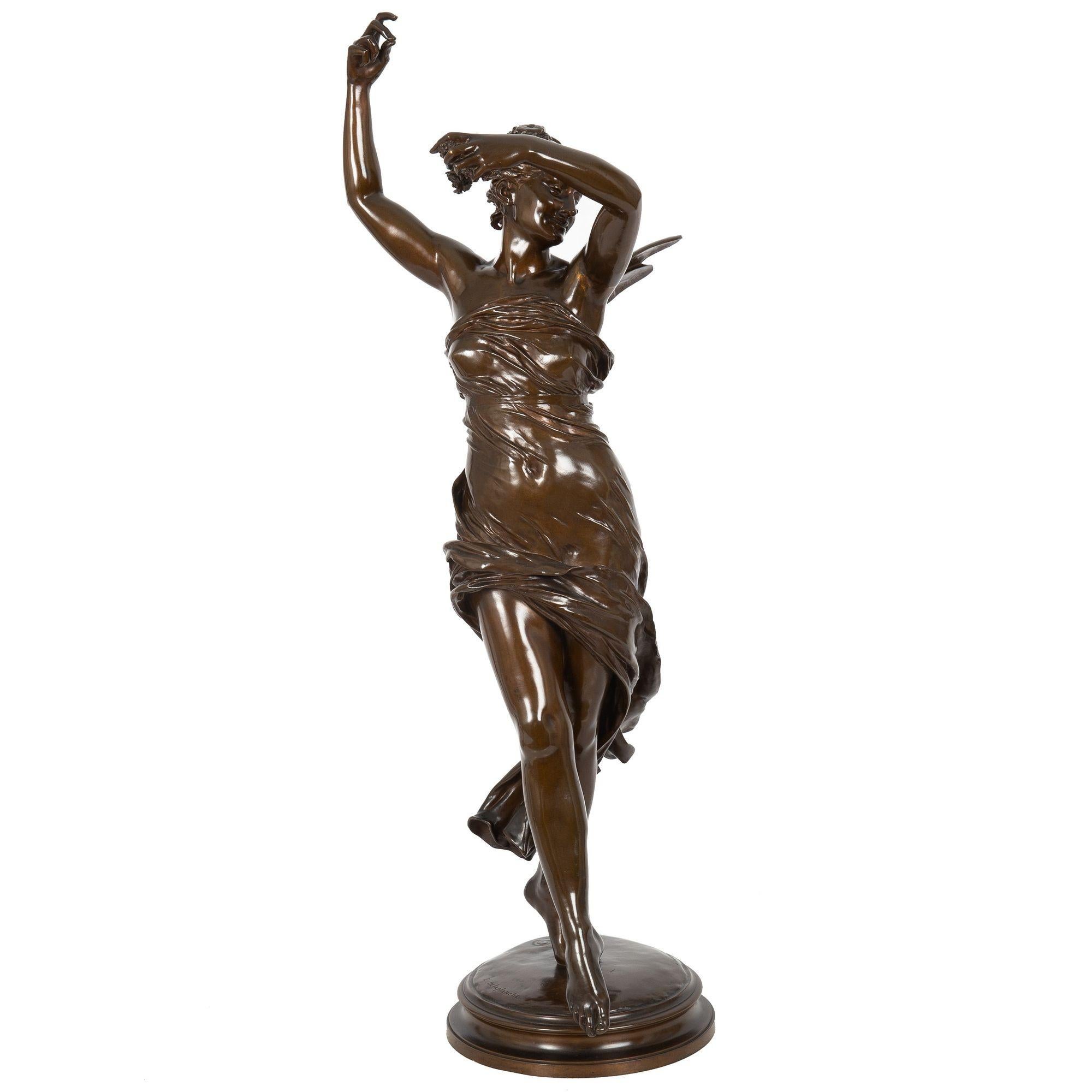 Antike Jugendstil-Bronze-Skulptur von „La Danse“ von Eugene Delaplanche im Angebot 14