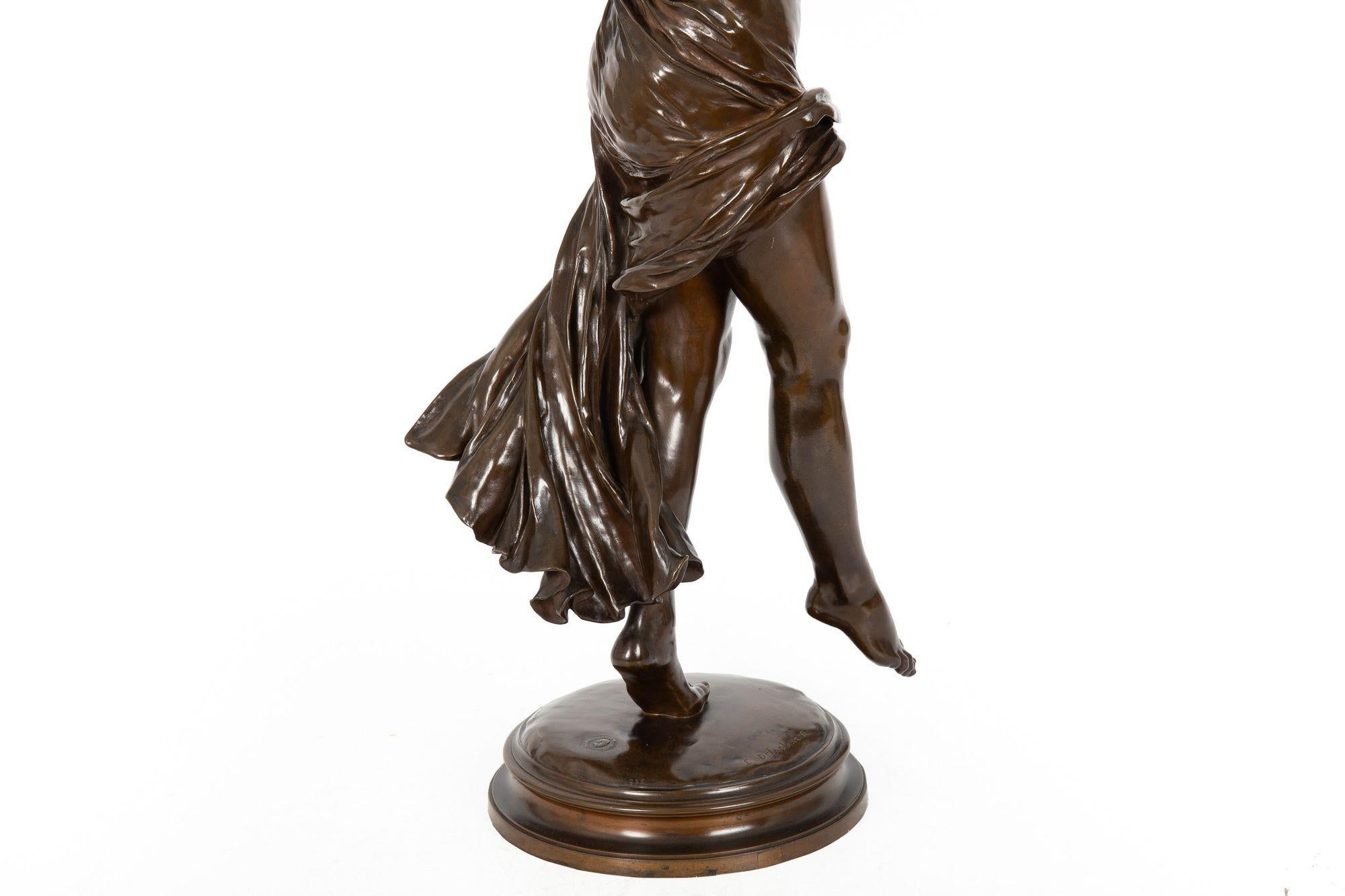 Antike Jugendstil-Bronze-Skulptur von „La Danse“ von Eugene Delaplanche im Angebot 1