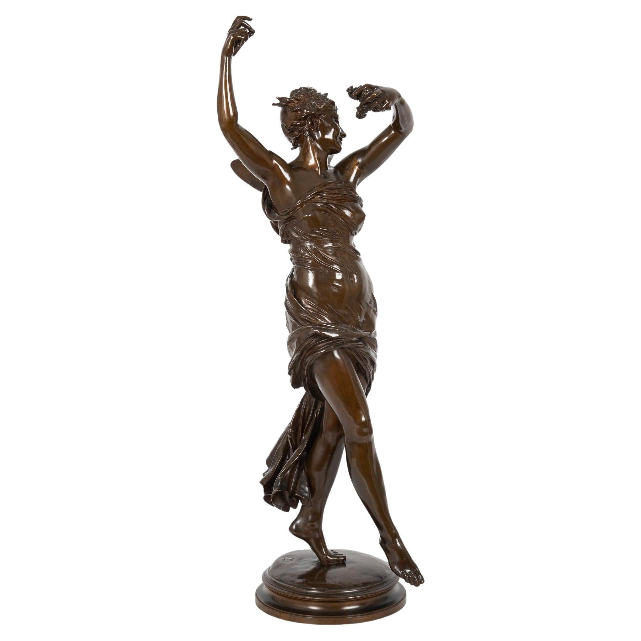 Antike Jugendstil-Bronze-Skulptur von „La Danse“ von Eugene Delaplanche im Angebot