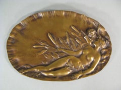 Antique Art Nouveau Bronze Tray "Nymph and Cupid" by Vernier - 1Y207