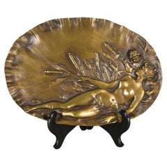 Antique Art Nouveau Bronze Tray "Nymph and Cupid" by Vernier - 1Y207