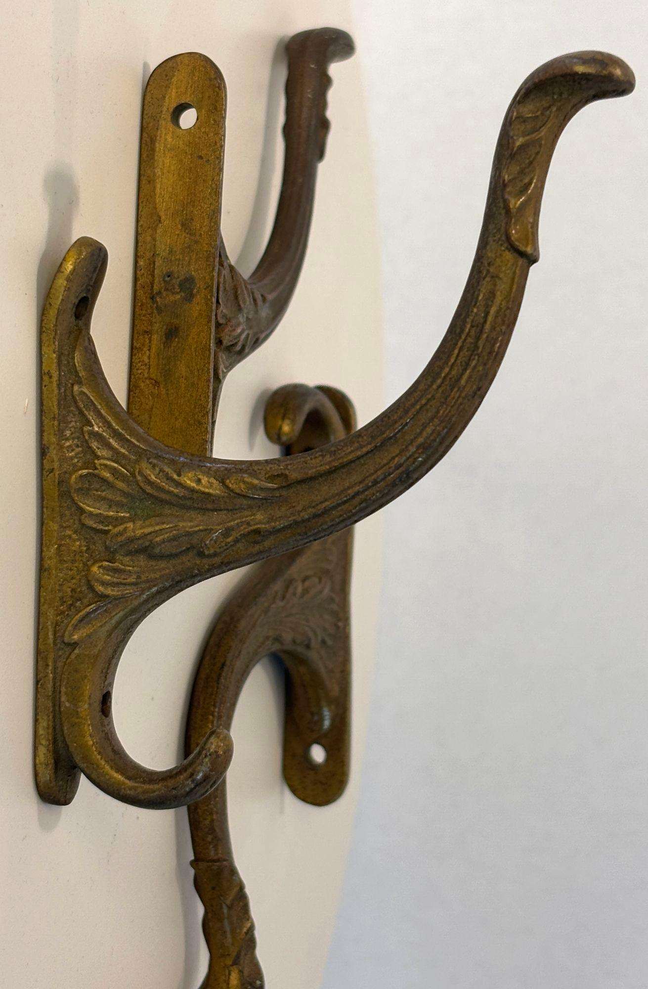 Antique Art Nouveau Bronze Wall Hooks Hat or Coat Hanger Set of 3 For Sale 4