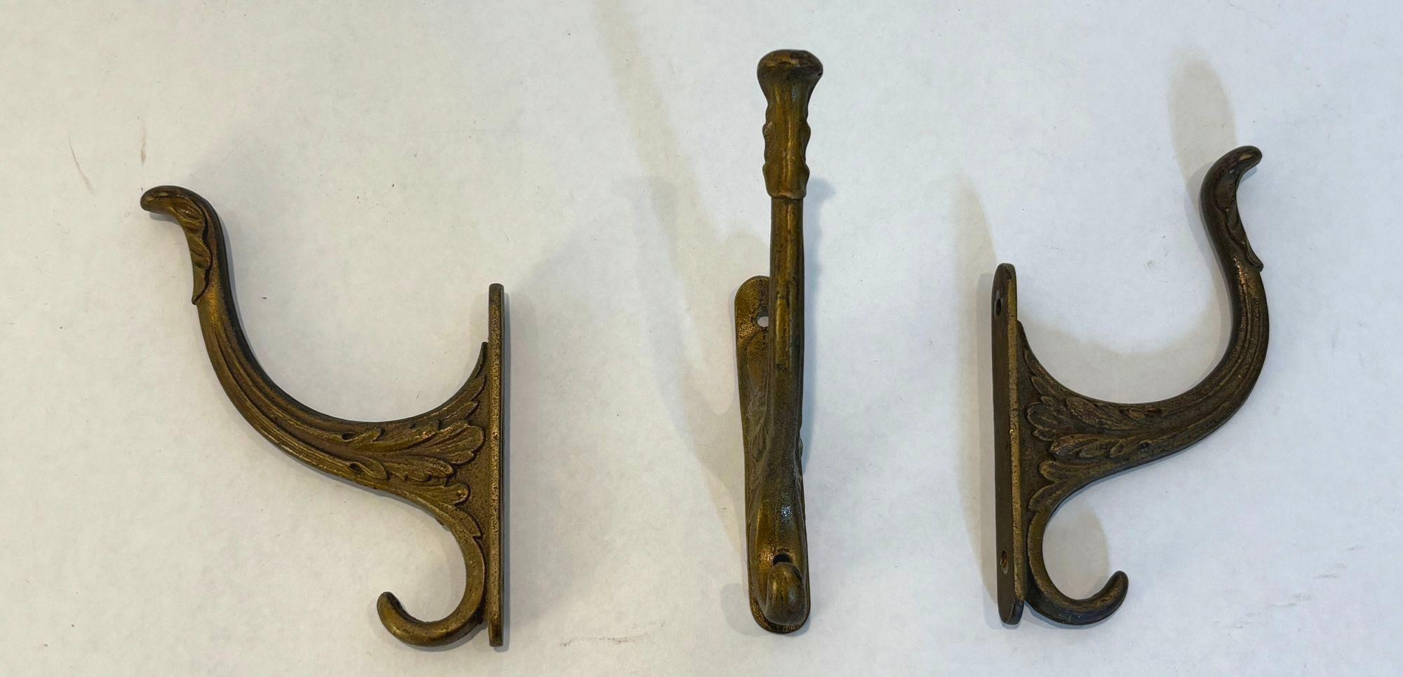 French Antique Art Nouveau Bronze Wall Hooks Hat or Coat Hanger Set of 3 For Sale