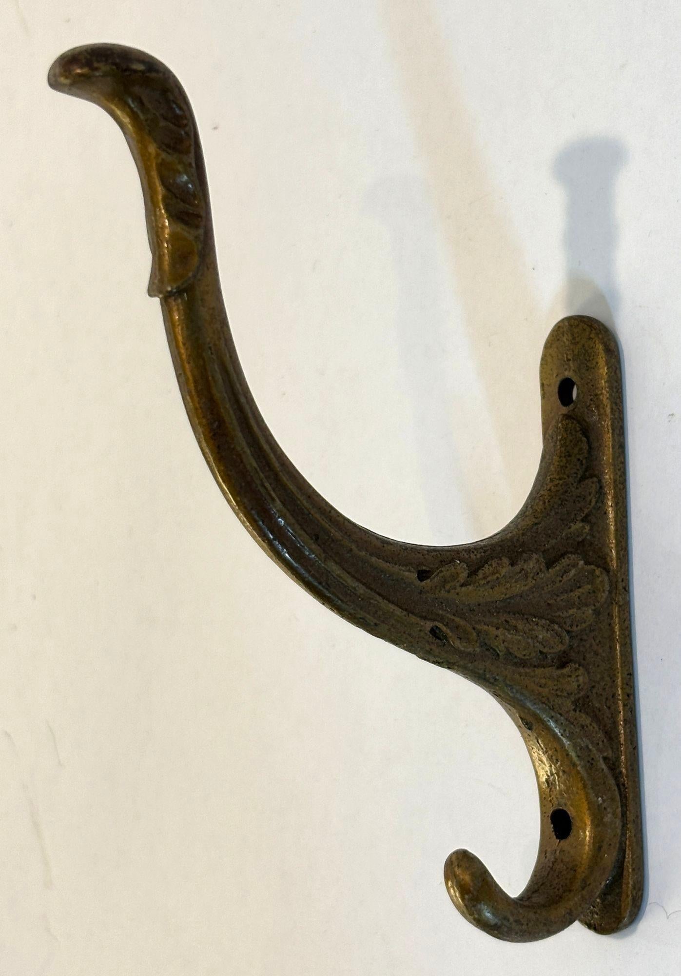 Antique Art Nouveau Bronze Wall Hooks Hat or Coat Hanger Set of 3 For Sale 2