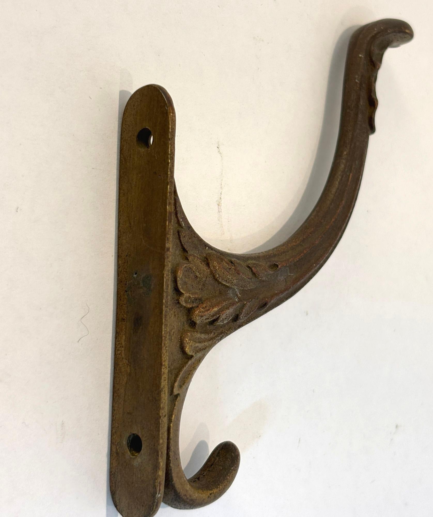 Antique Art Nouveau Bronze Wall Hooks Hat or Coat Hanger Set of 3 For Sale 3
