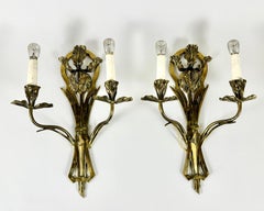 Antique Art Nouveau Bronze Wall Sconces, France, Circa 1900  E14 Lamp Holder