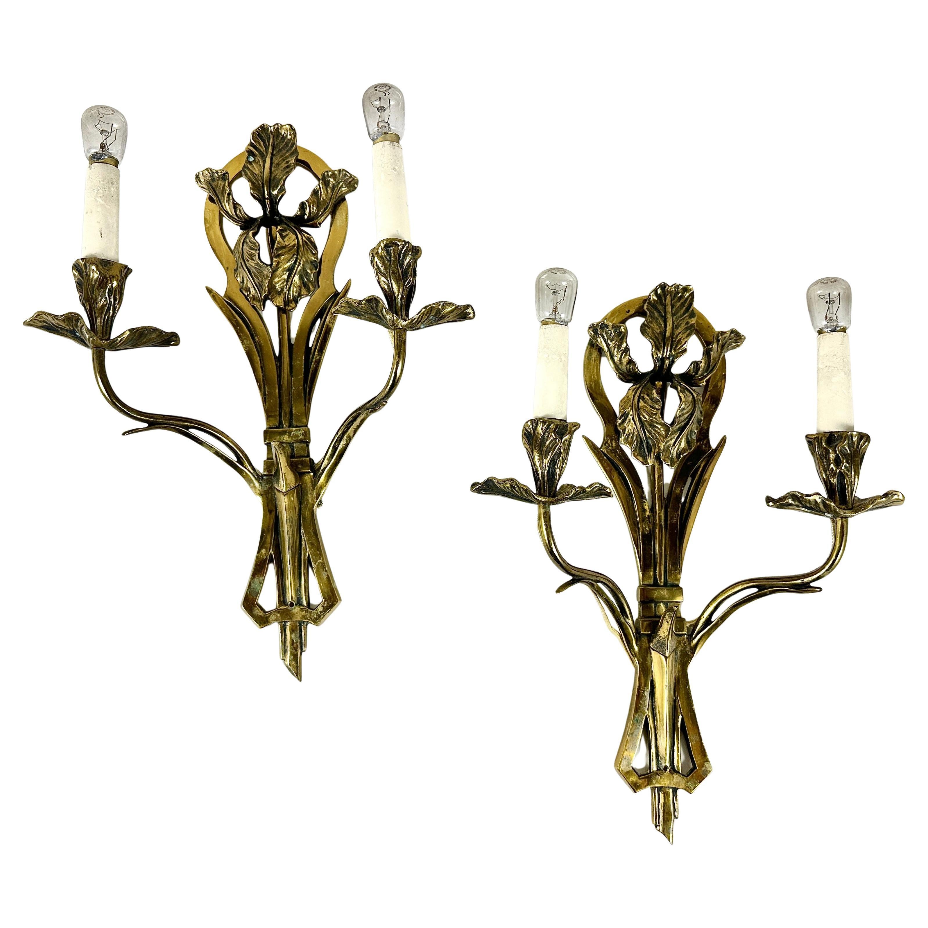 Applique da parete in bronzo Art Nouveau, Francia, CIRCA 1900  Portalampada E14 in vendita