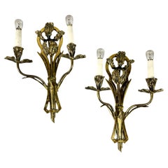 Applique da parete in bronzo Art Nouveau, Francia, CIRCA 1900  Portalampada E14