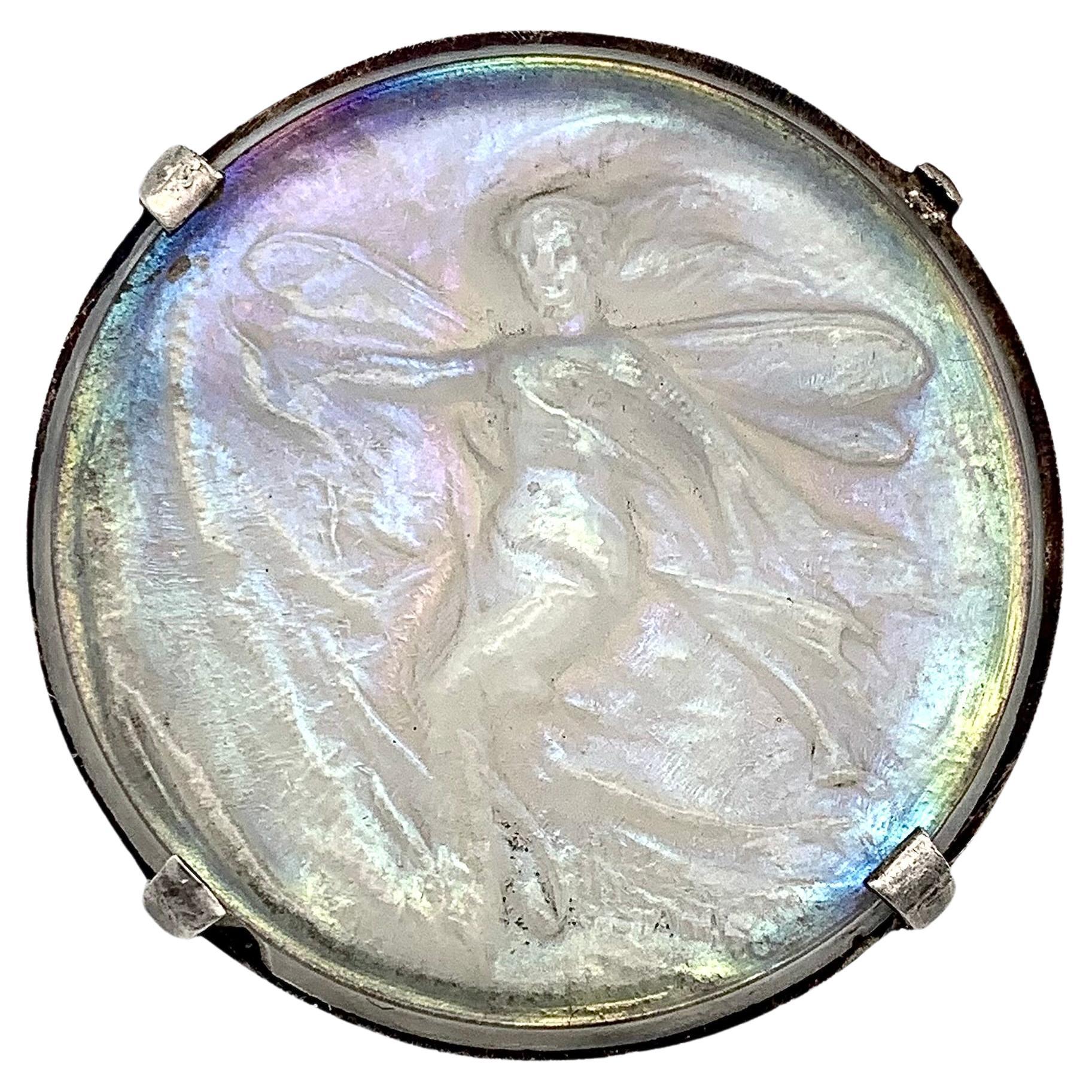 Antique Art Nouveau Brooch Art Glass Signed Gabriel Stalin Fairy Dragonfly Lady