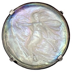 Antiguo Art Nouveau Broche Arte Vidrio Firmado Gabriel Stalin Hada Libélula Dama