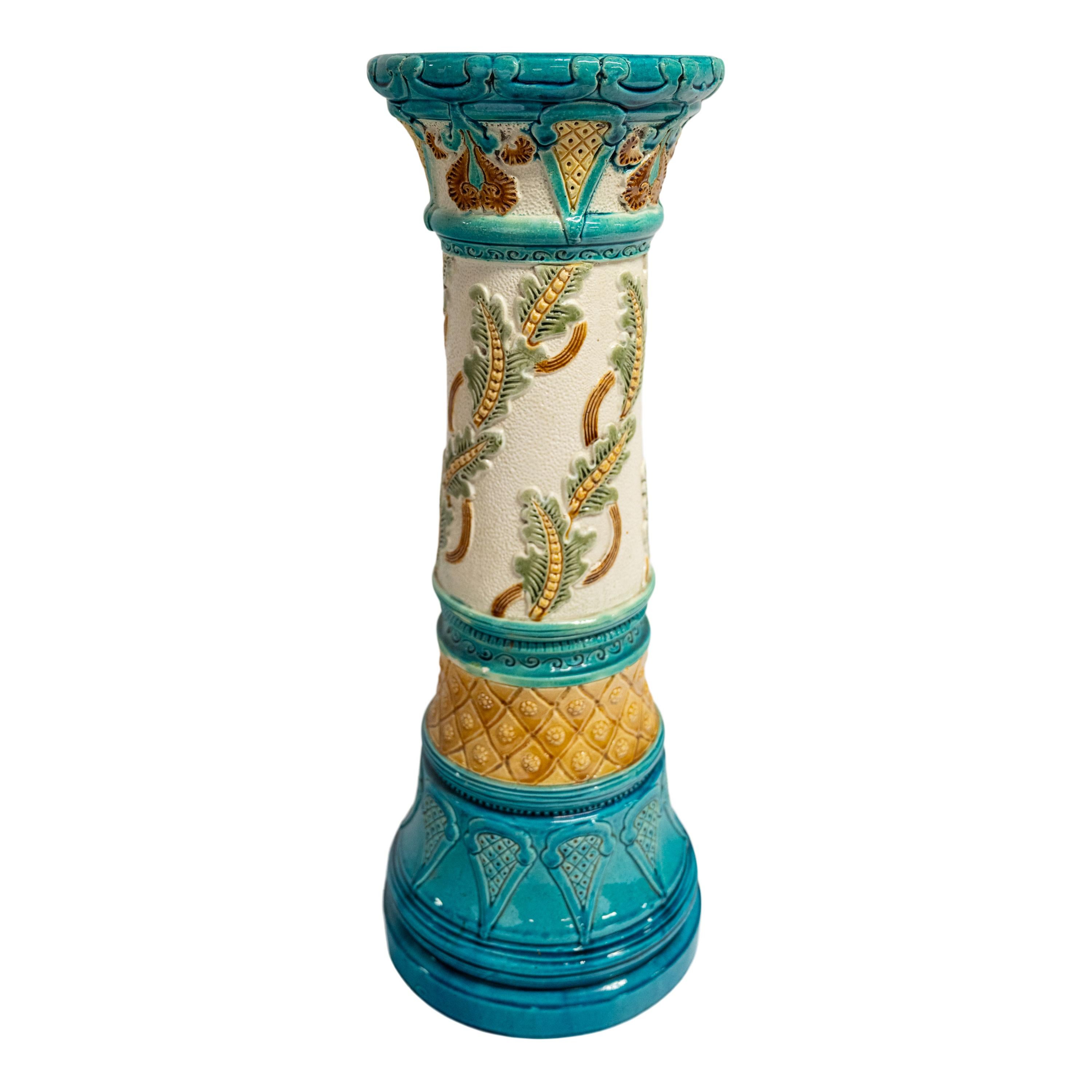 Antique Art Nouveau Burmantofts Faience Majolica Pottery Stand & Jardiniere 1895 For Sale 3