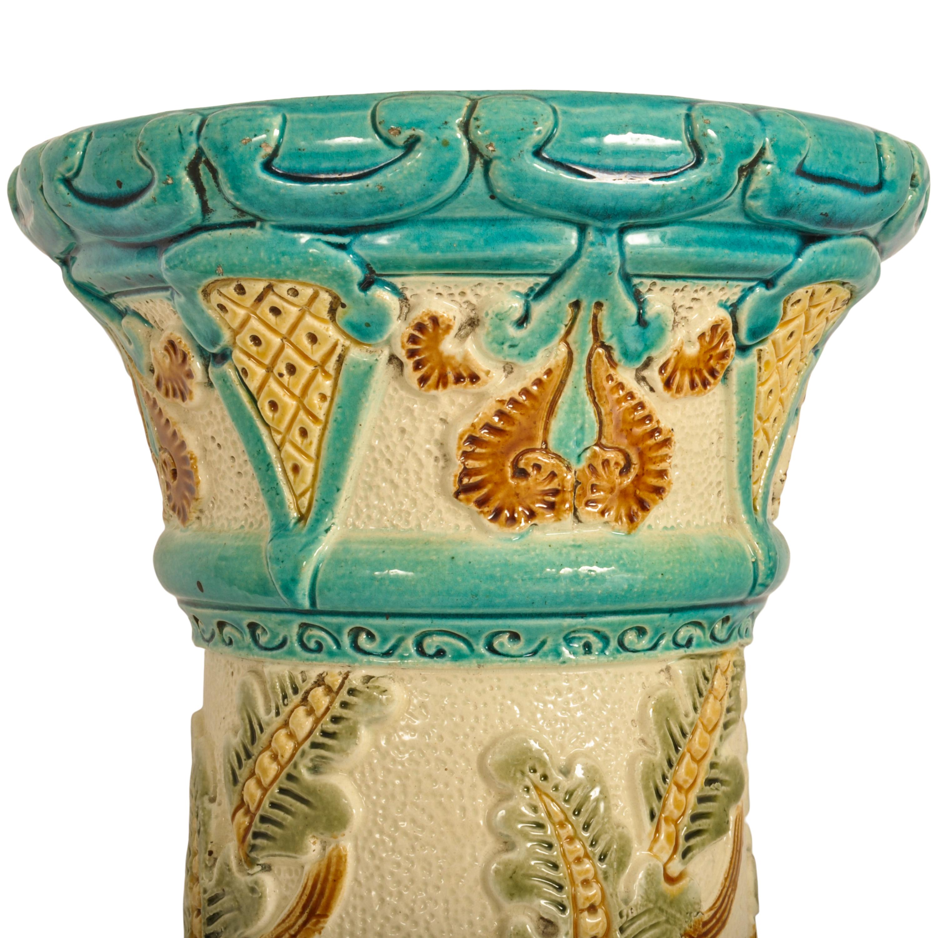Antique Art Nouveau Burmantofts Faience Majolica Pottery Stand & Jardiniere 1895 For Sale 6
