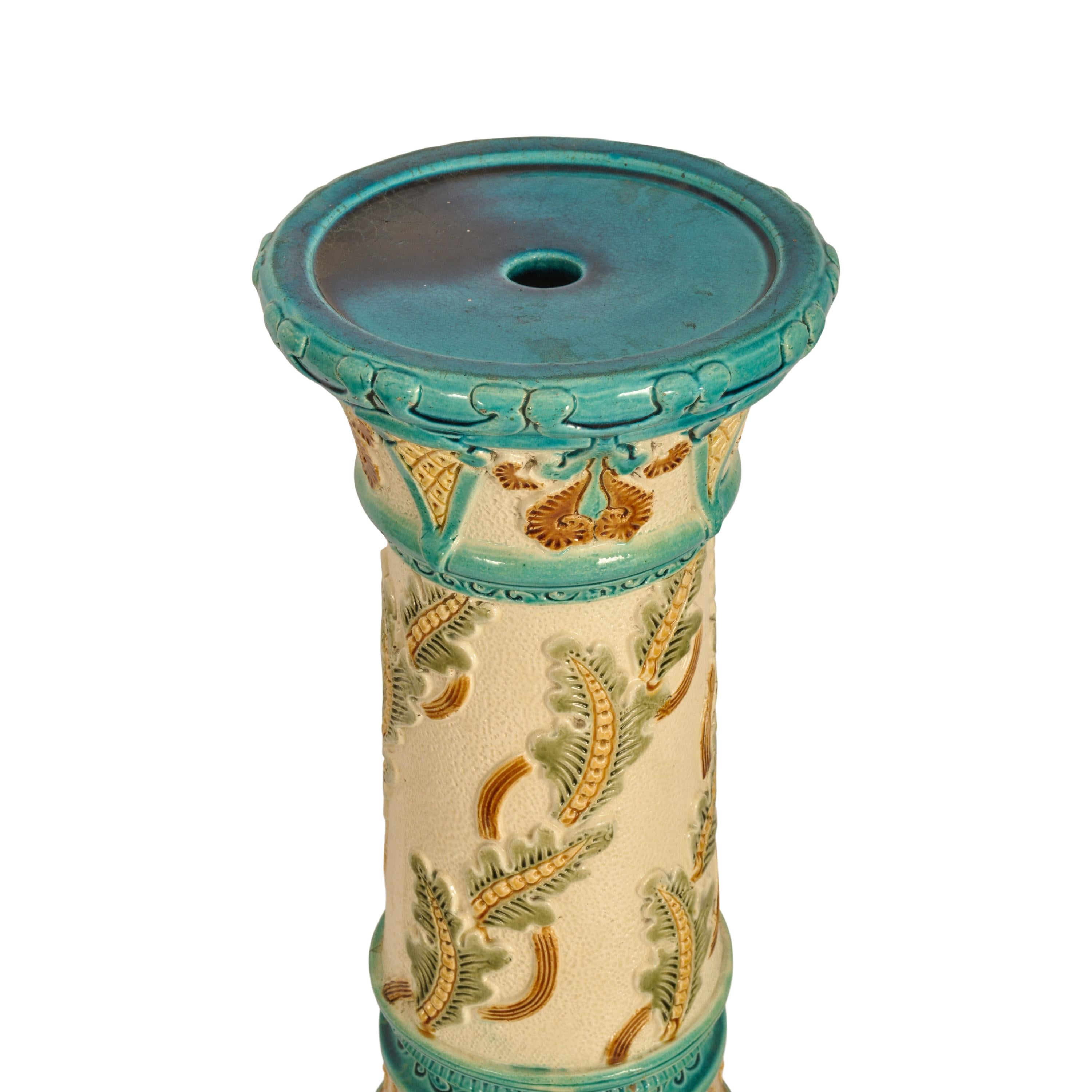 Antique Art Nouveau Burmantofts Faience Majolica Pottery Stand & Jardiniere 1895 For Sale 7