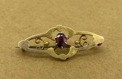 Antique Art-Nouveau c1900's 15K Gold & Oval Garnet 34mm Brooch.