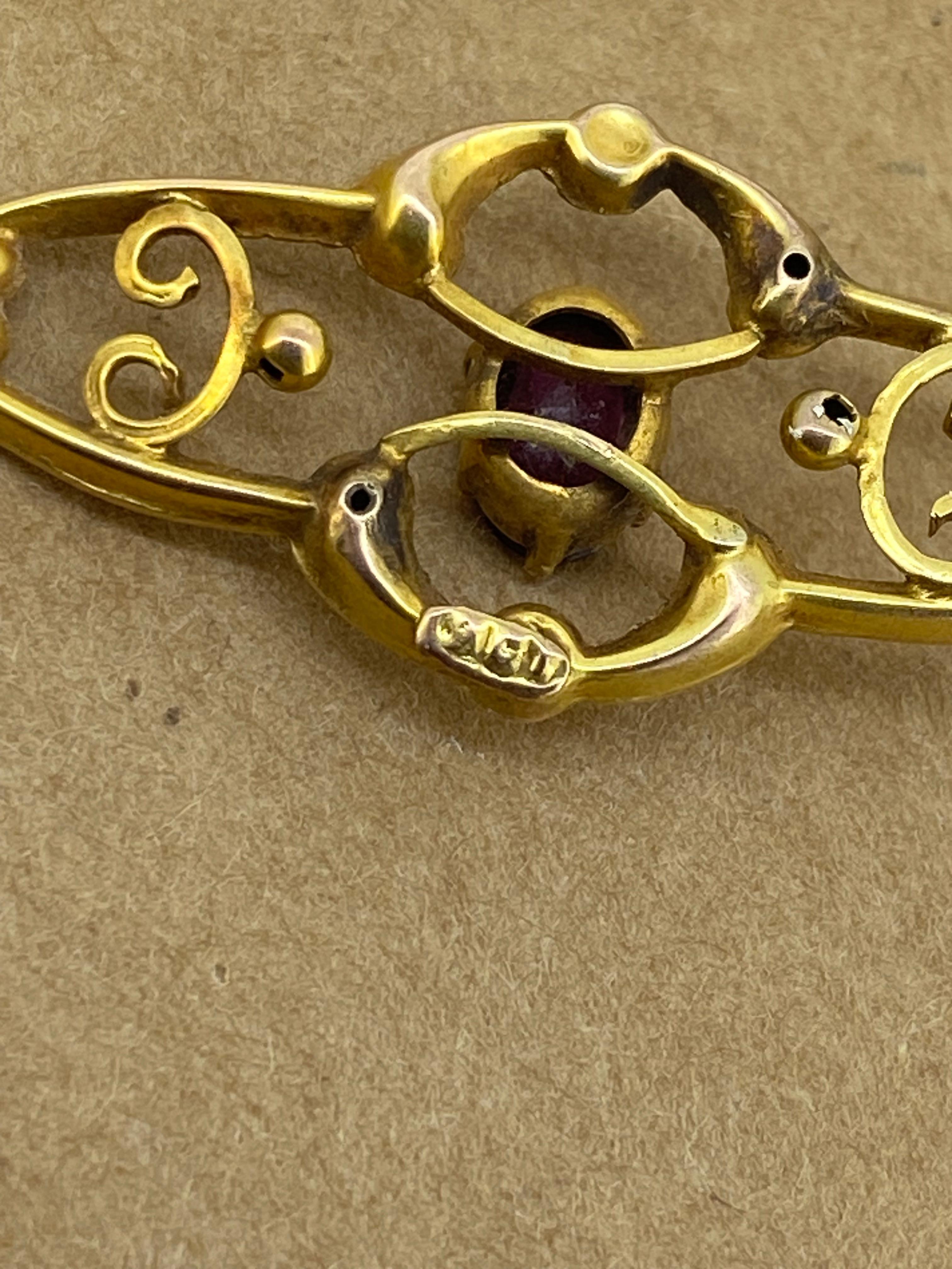 Antike Art-Nouveau c1900's 15K Gold & Oval Granat 34mm Brosche. (Ovalschliff) im Angebot