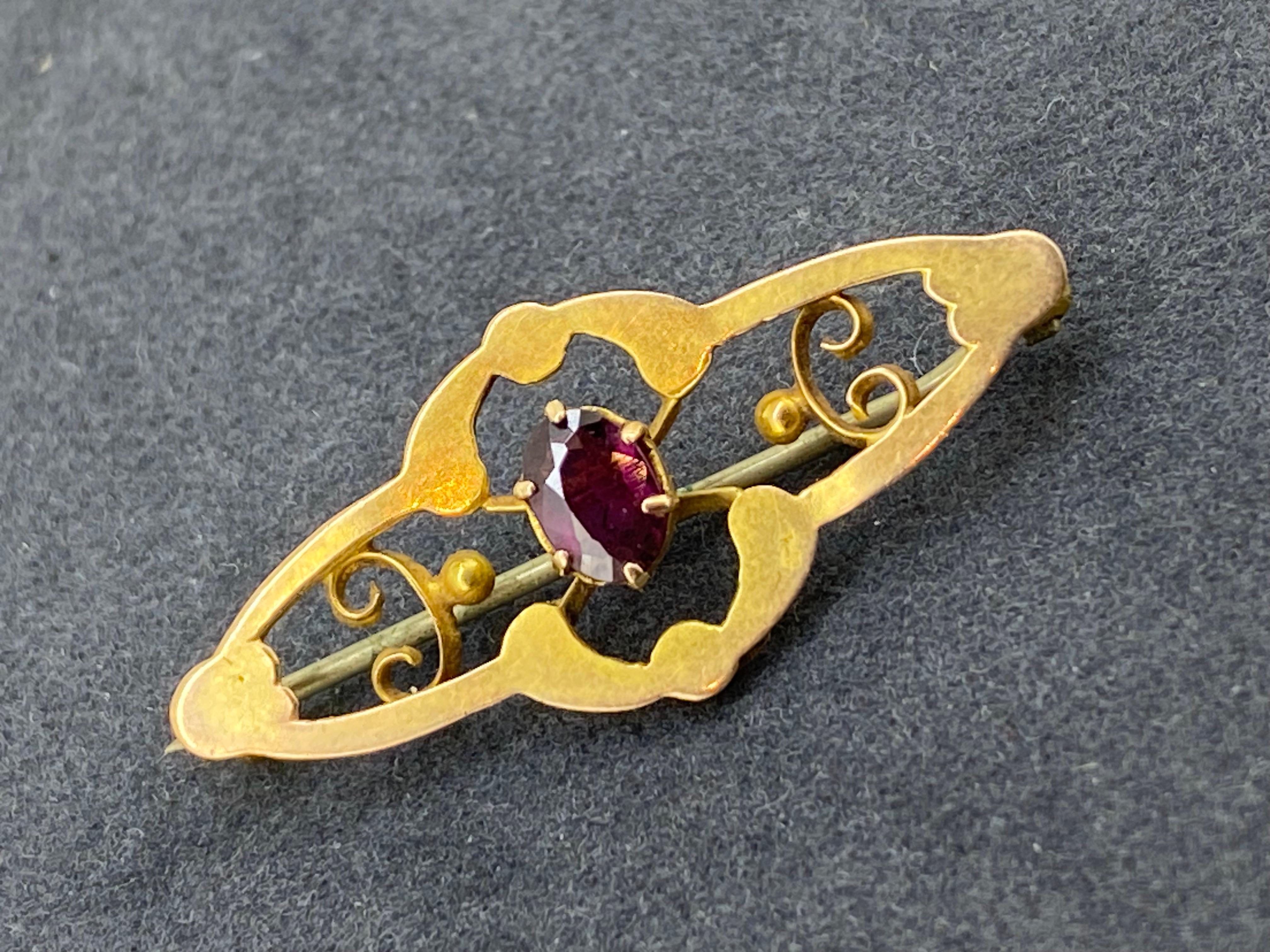 Antike Art-Nouveau c1900's 15K Gold & Oval Granat 34mm Brosche. im Zustand „Hervorragend“ im Angebot in MELBOURNE, AU