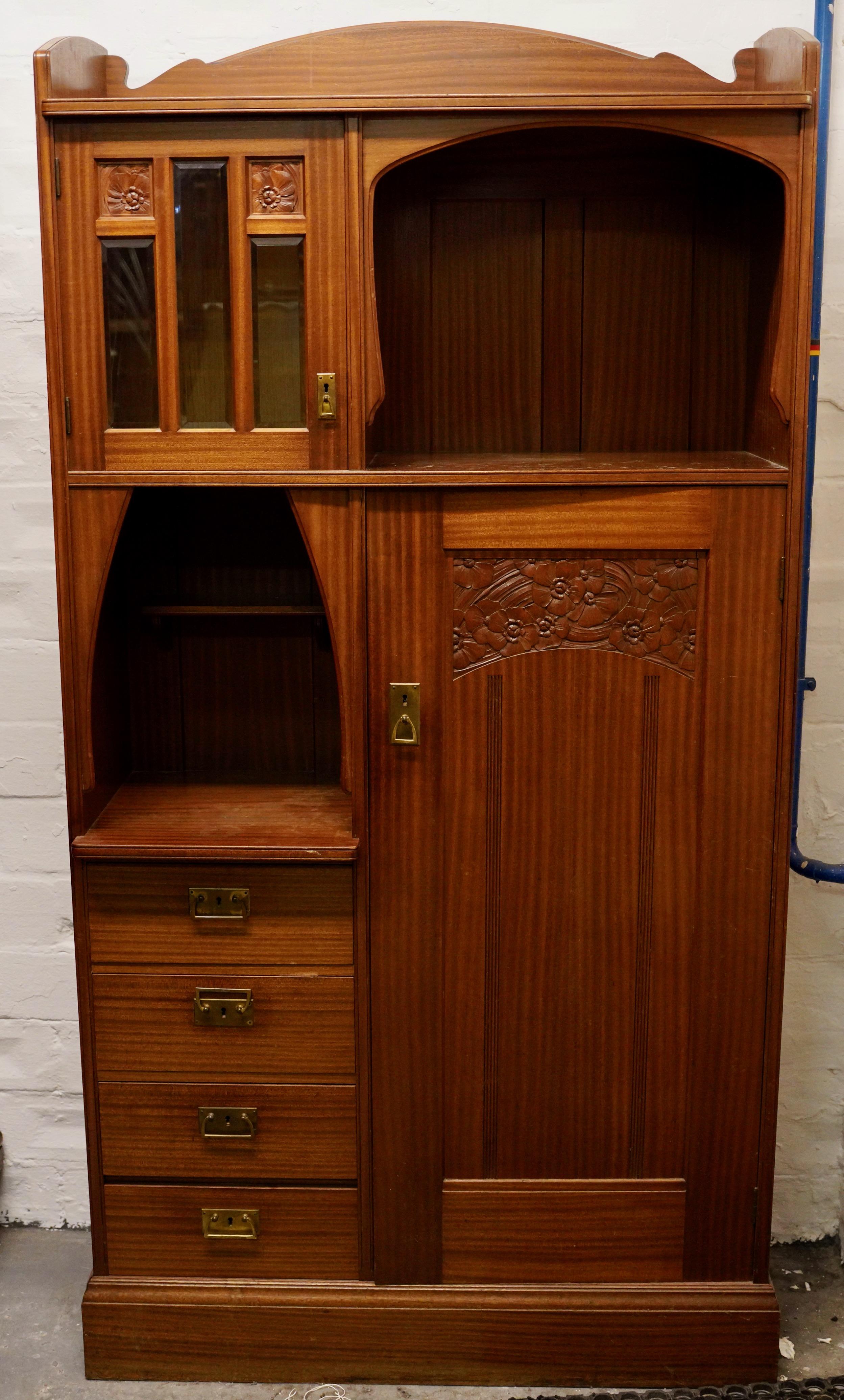 German Antique Art Nouveau Cabinet, Bookcase or Kitchen cabinet, Vitrine For Sale
