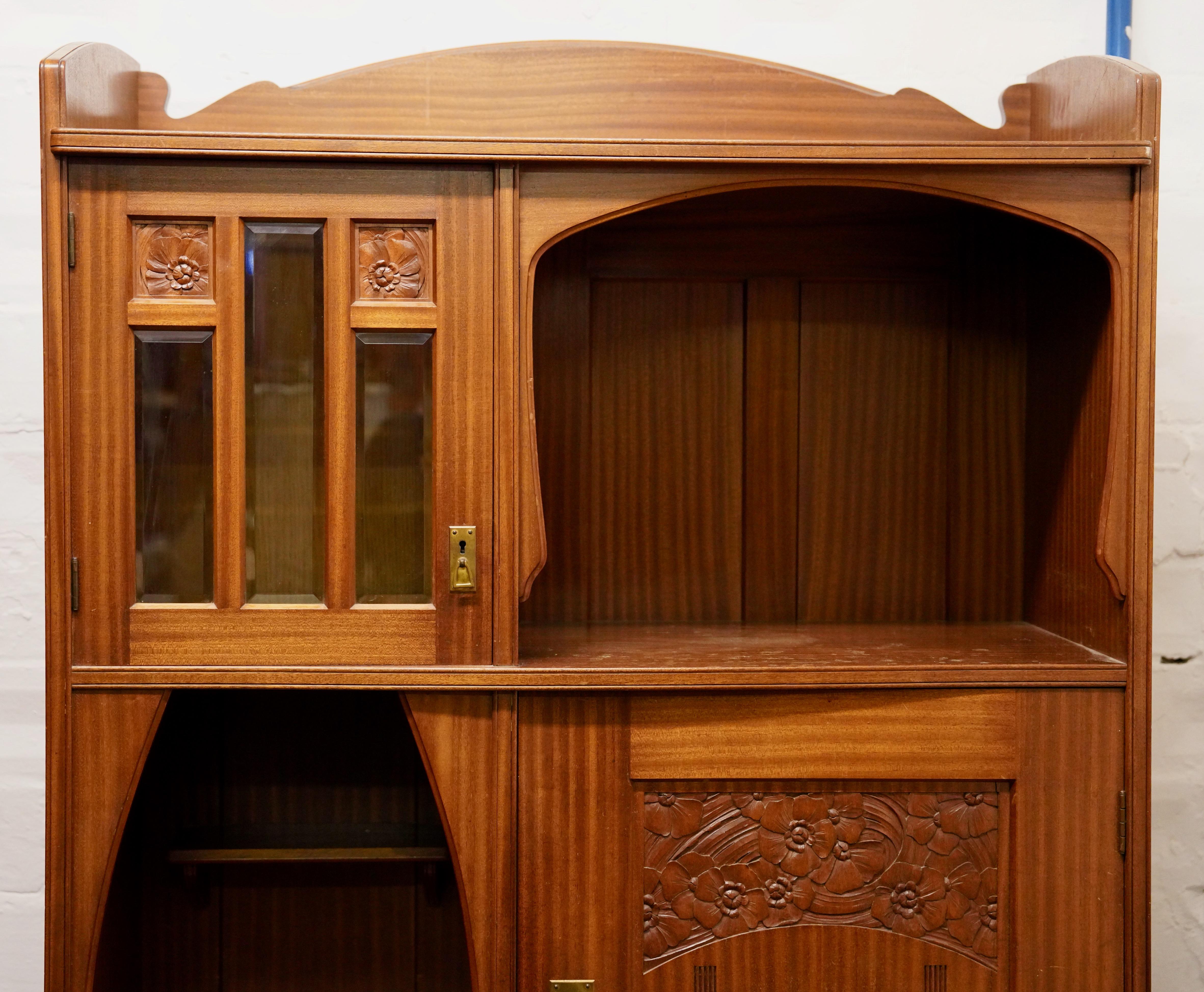 Mahogany Antique Art Nouveau Cabinet, Bookcase or Kitchen cabinet, Vitrine For Sale
