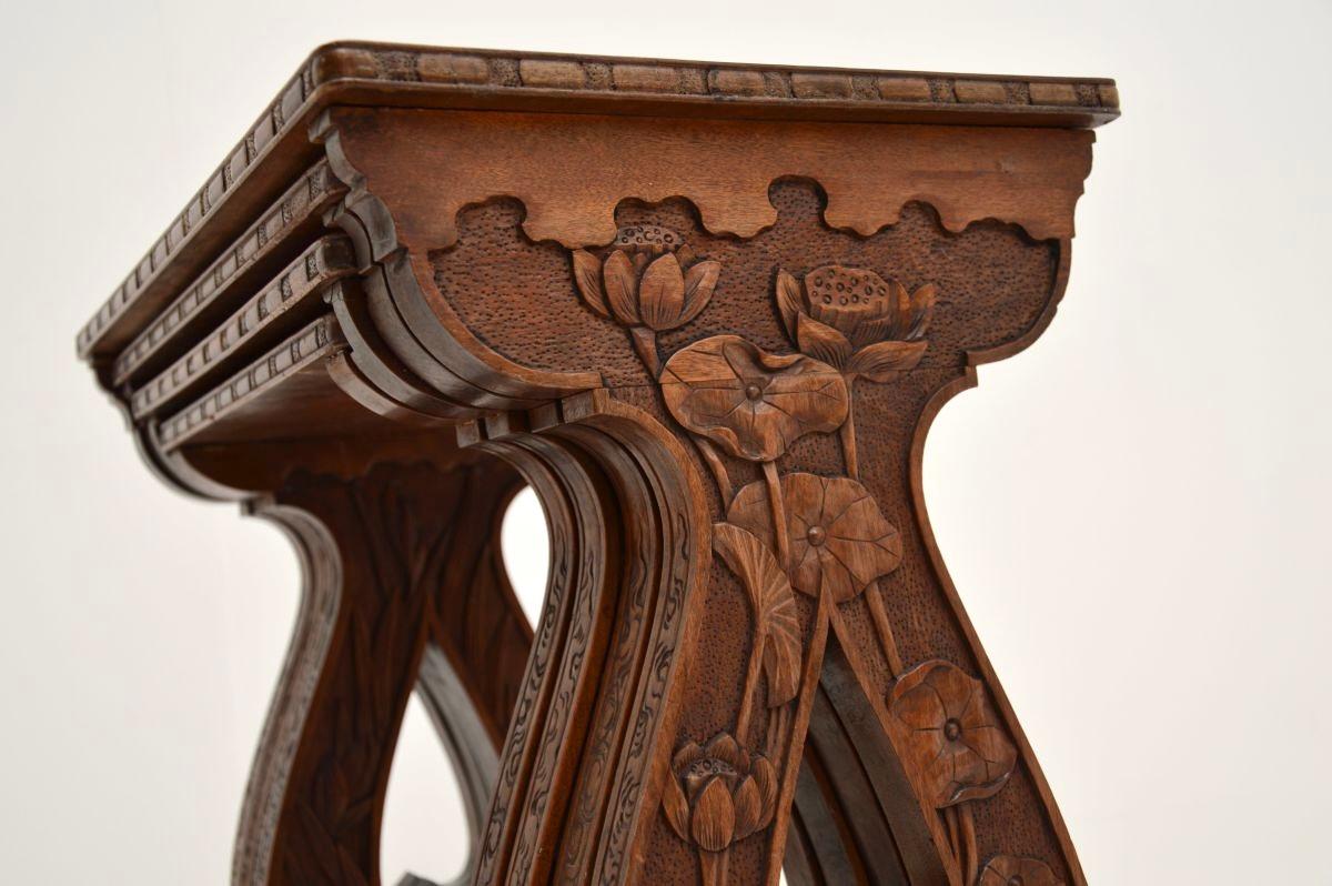 Late 19th Century Antique Art Nouveau Carved Nest of Four Tables For Sale