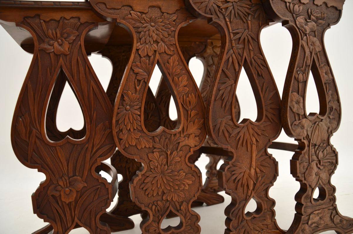 Antique Art Nouveau Carved Nest of Four Tables For Sale 1