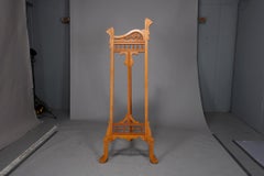 Antique Art Nouveau Carved Oak Floral, Stick and Ball Display Easel, circa 1900