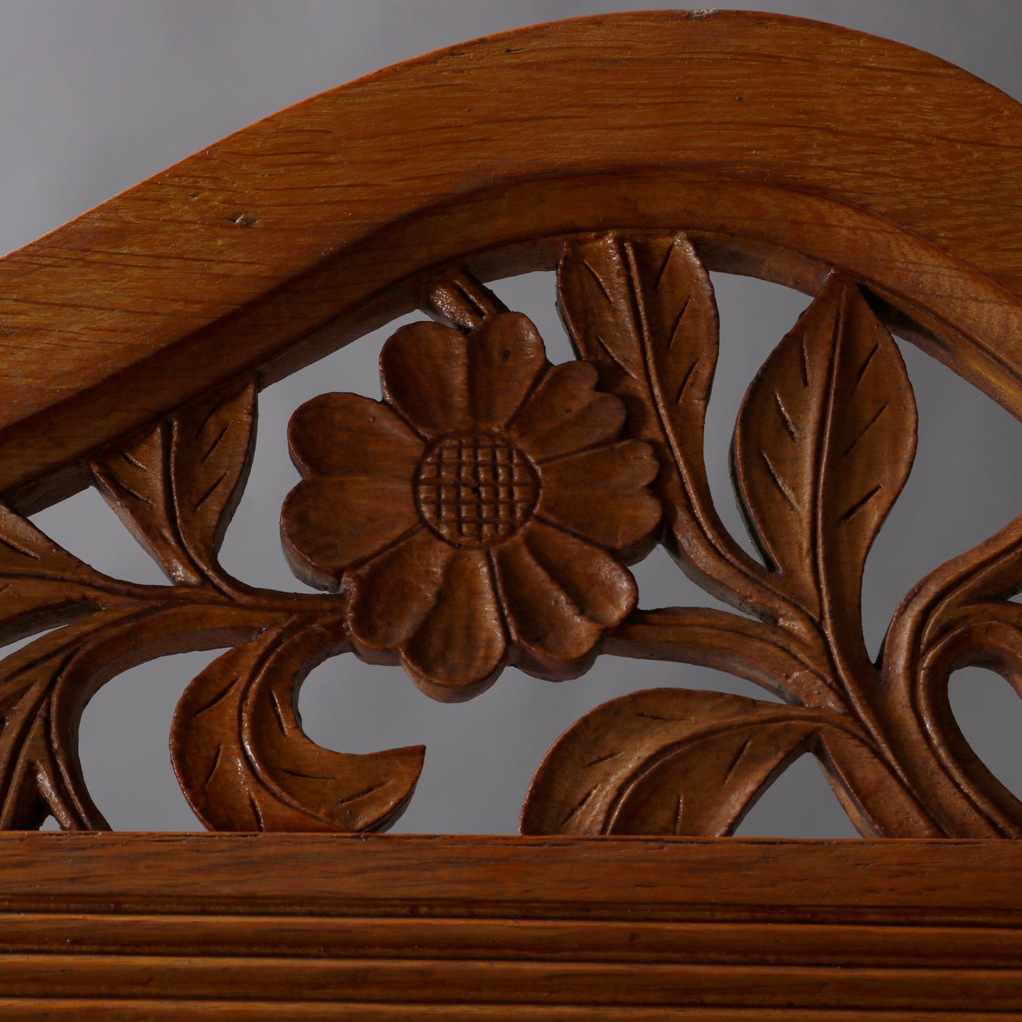 American Antique Art Nouveau Carved Oak Floral, Stick and Ball Display Easel, circa 1900